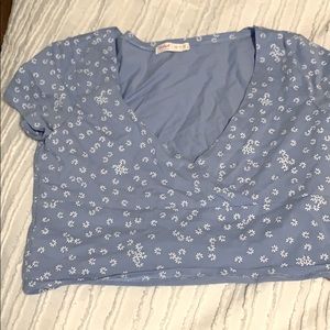 Blue Crossed Over Cropped Tshirt